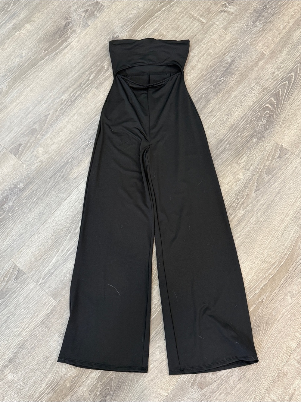 Black Strapless with center cut out Wide-Leg Jumpsuit